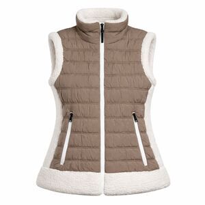 Calvin Klein Women’s L Quilted Sherpa Vest Taupe Full Zip Pockets EUC